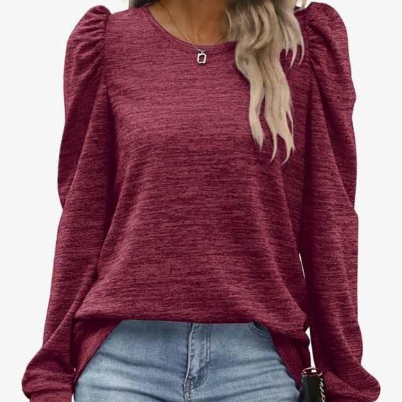 Maroon puffed sleeve top - Picture 2 of 8